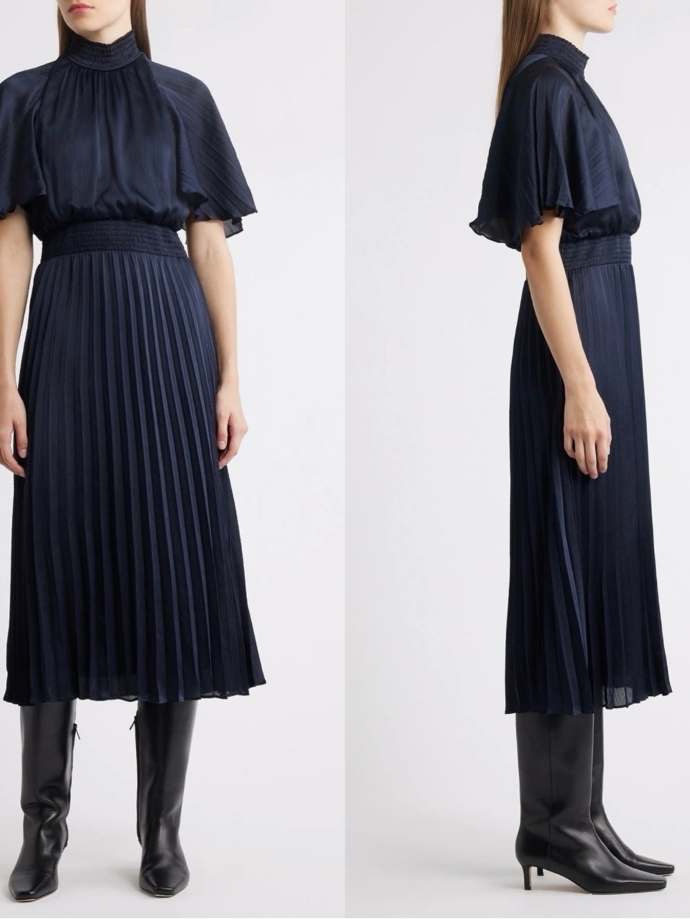 Julia Jordan Flutter Sleeve Pleated Midi Dress